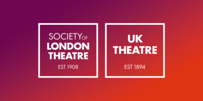 Image of SOLT and UK Theatre logos centered on a purple-red background