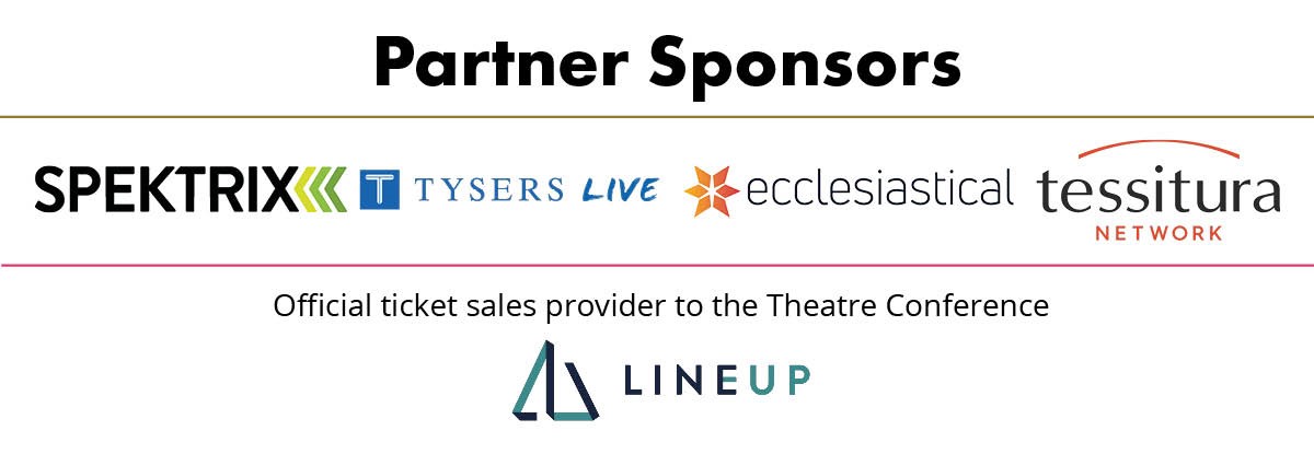 Images shows sponsor logos of Spektrix, Tysers Live, Ecclesaistical, Tessitura and the official ticket sales provider: Line Up